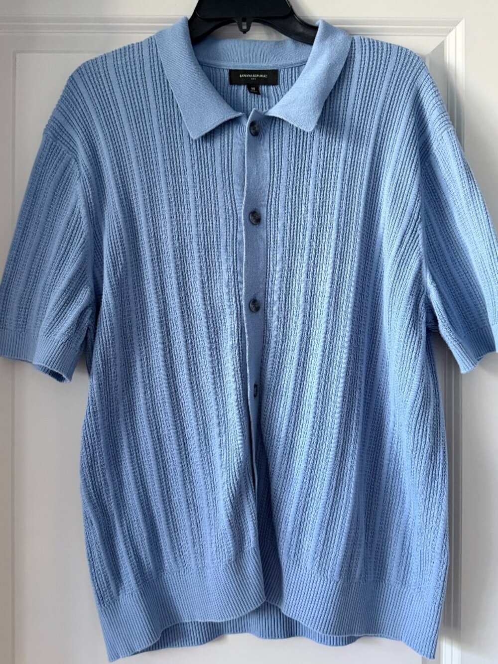 Banana Republic Mens Blue Short Sleeve Button Up Sweater Shirt M Resort Travel